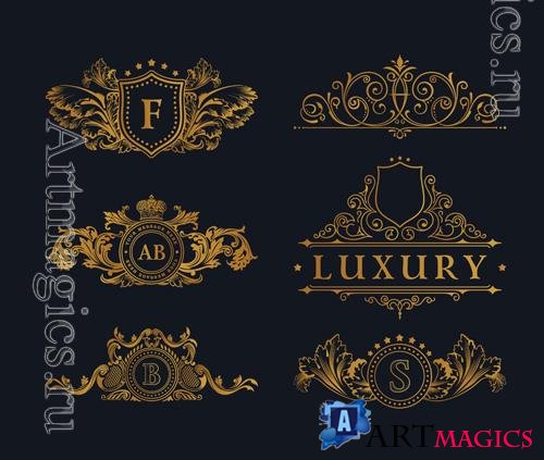 Vector vintage gold logos and luxury emblems
