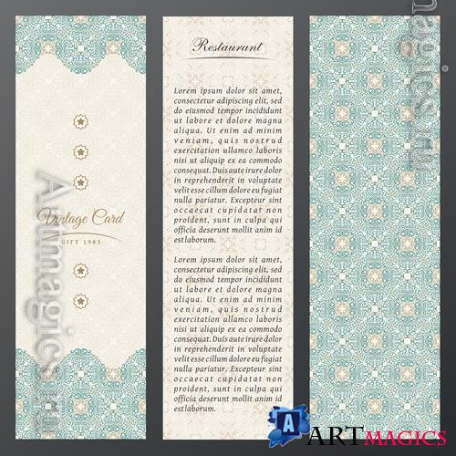 Vector vintage pattern labels vertical cards in ethnic design eastern floral frame vol 3