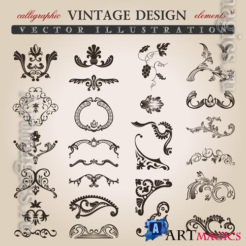 Vector floral calligraphic vintage design elements