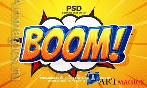 PSD boom comic cartoon glossy 3d editable text effect with halftone background