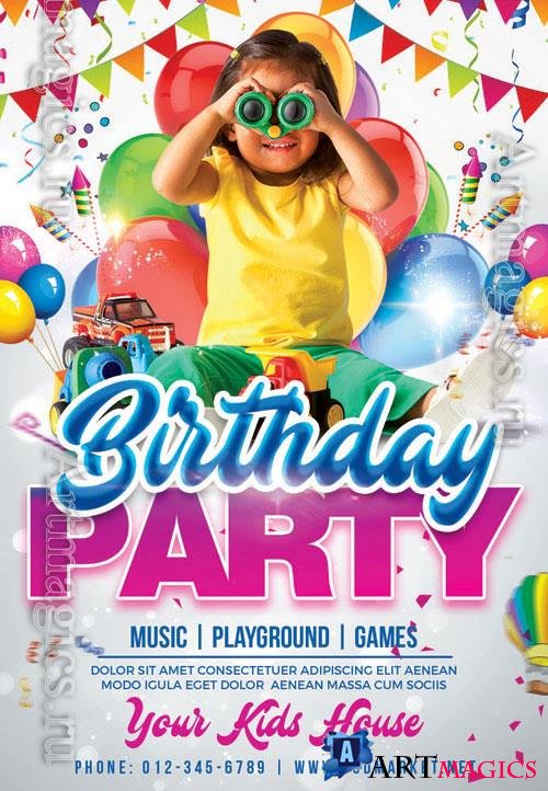 Psd Kids birthday party flyer design templates