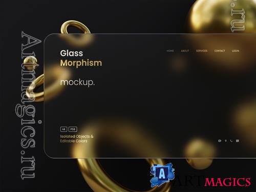 PSD wide interface presentation mockup with frosted glass morphism effects 3d render