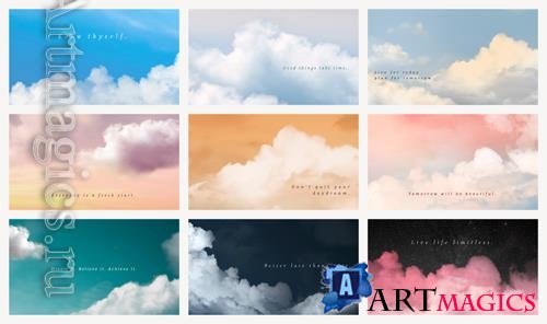 PSD sky and clouds psd presentation template with motivation quote set