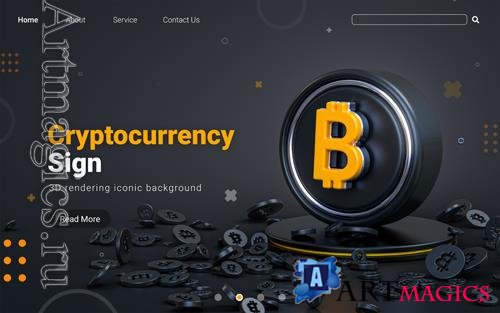 PSD cryptocurrency sign 3d render abstract dark realistic iconic background for social banner template