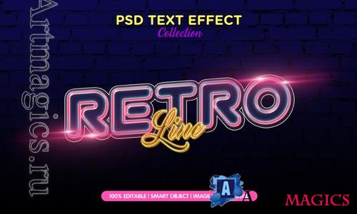 PSD retro line neon style text effect