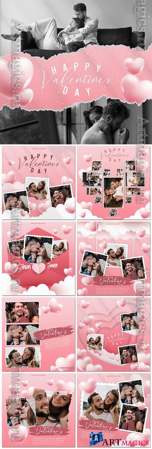 PSD valentines day hanging photo mockup collage