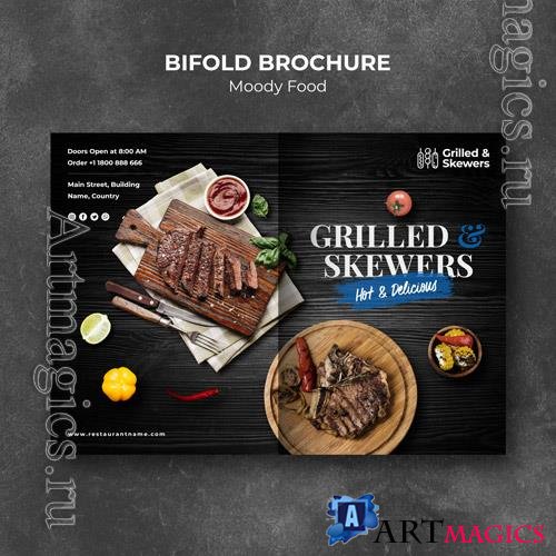 PSD grilled steak and veggies restaurant bifold brochure template