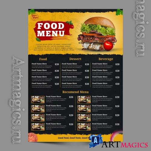 PSD dark and yellow restaurant food menu promotion template premium psd