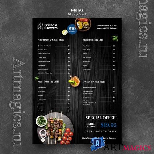 PSD grilled food and veggies restaurant menu template