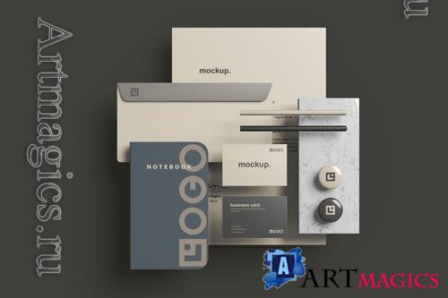 PSD corporate stationery branding mockup top view