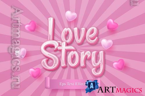 Love story, happy valentines day gift card with pink text effect style