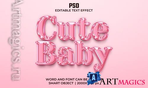 PSD cute baby pink color 3d editable text effect premium psd with background
