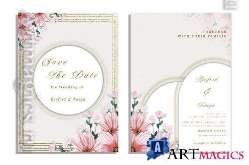 PSD beautiful floral wreath wedding invitation card template vol 5