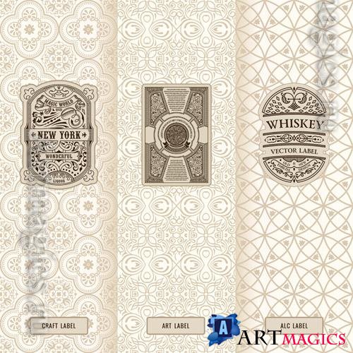 Vector vintage set of design labels logos and luxury packaging frames