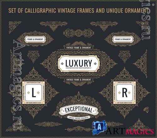 Vector calligraphic design elements vintage flourishes retro frames