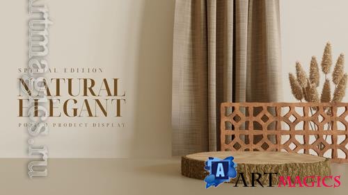 PSD natural and elegant trunk podium with fabric curtain for product presentation
