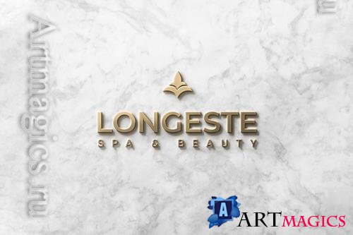 PSD logo mockup front 3d gold on marble