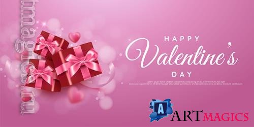 Realistic valentine day background with hearts and gifts