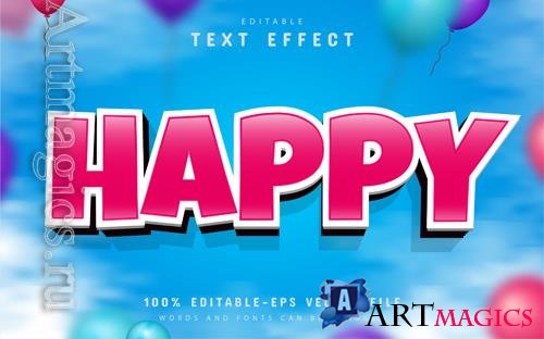 Vector happy text, editable text effect cartoon style