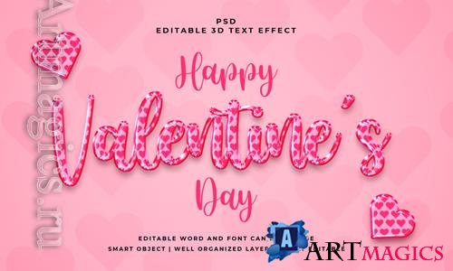 PSD valentine day pink 3d editable text effect with background