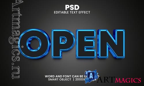 PSD open blue 3d editable photoshop text effect style with background