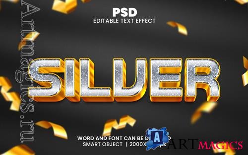 PSD silver luxury 3d editable photoshop text effect style with background