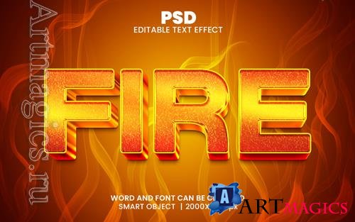 PSD fire 3d editable photoshop text effect style with background