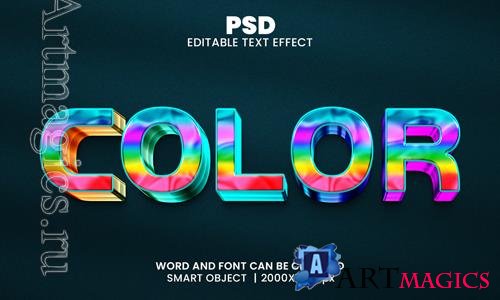 Color 3d editable photoshop text effect style with background