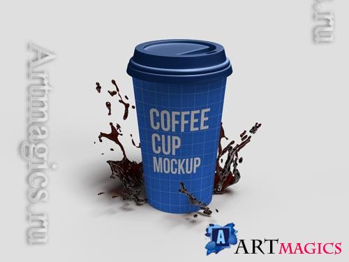 PSD realistic 3d render coffee cup mockup with plain background