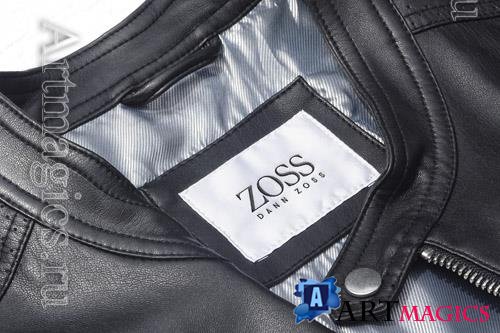 Logo mockup luxury black leather jacket label