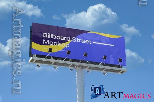 PSD large billboard mockup on sky with clouds