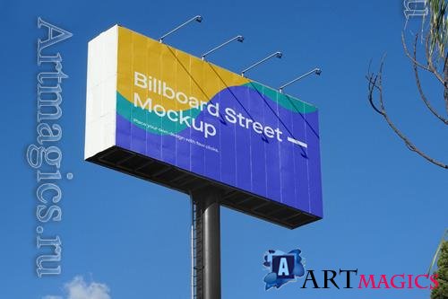 PSD large billboard mockup on blue sky