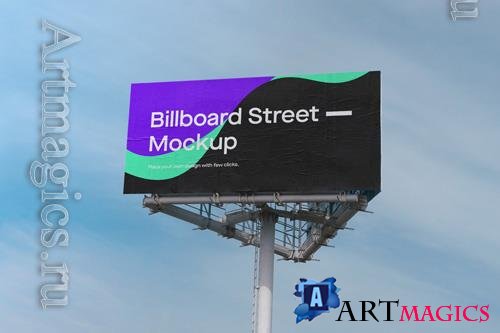 PSD large billboard mockup on blue sky with clouds