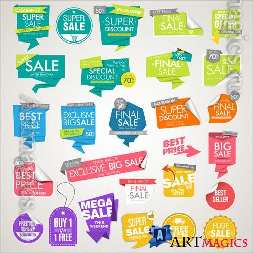 Vector modern sale banners and labels colorful collection