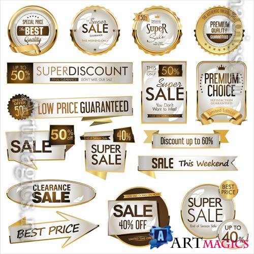 Vector luxury gold and brown badges and labels collection illustration