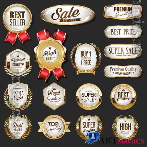 Vector luxury premium sale golden badges and labels collection