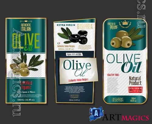Vector collection of colorful olive oil labels vol 2