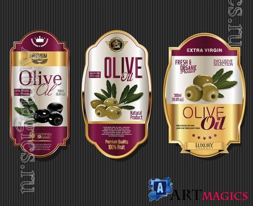 Vector collection of colorful olive oil labels