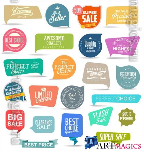 Collection of modern colorful sticker and tags