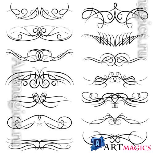 Vector set decorative curls swirls, borders, drawing elements