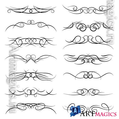 Vector set of vintage curls swirls, borders, drawing element