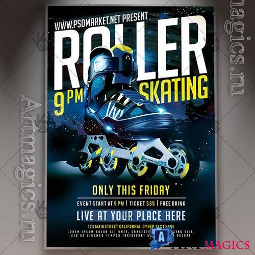 Psd roller skating party flyer design templates