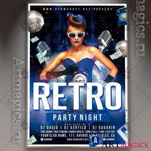 Psd retro party night flyer design templates