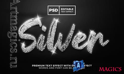 PSD luxury silver glitter shiny editable text effect
