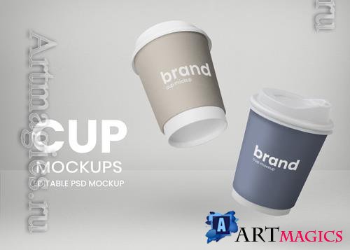 PSD floating paper cups mockup psd for coffee shop takeaway