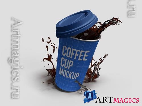 PSD realistic 3d render coffee cup mockup with plain backgrounds