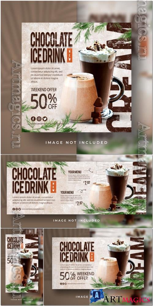PSD ice coffee chocolatte special sweet drink menu social media instagram post stories banner template