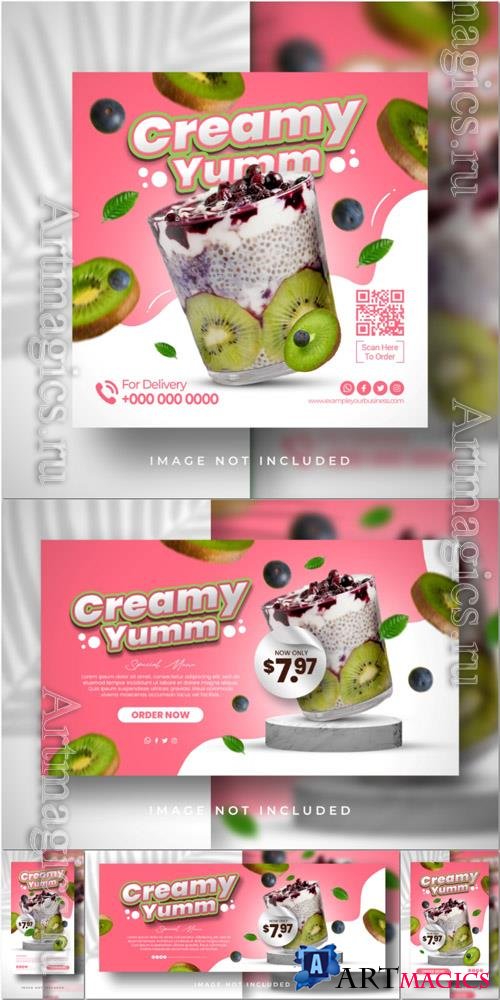 PSD ice cream yummy special menu promotion for cafe restaurant poster flyer banner template
