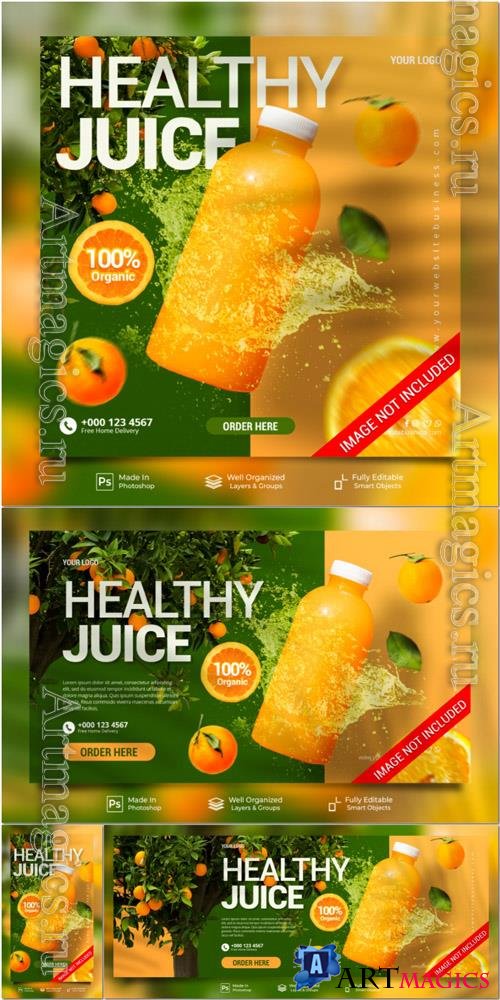 PSD healthy orange juice drink menu restaurant special for promotion post website banner template