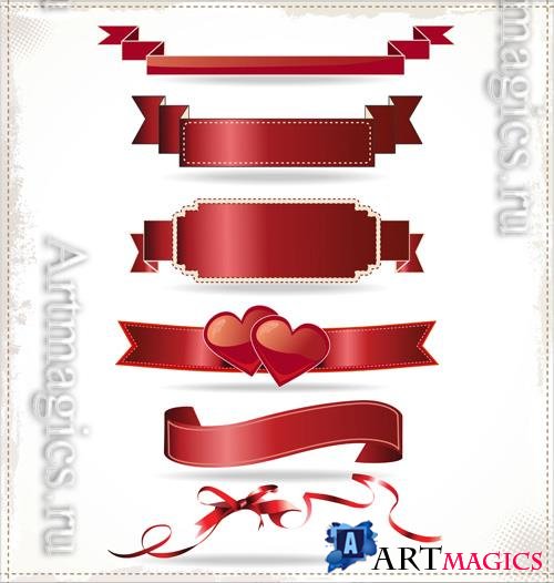 Vector red ribbons and labels